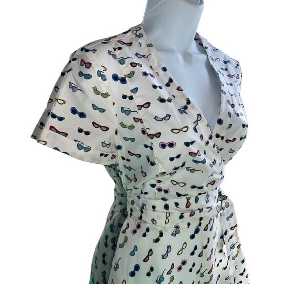 BODEN Midi Faux Wrap Lara Printed In Sunglasses Chic Dress Size 4L - Picture 3 of 11